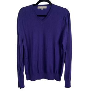 Neiman Marcus Mens Medium M Dark Purple Cashmere V Neck Pullover Sweater Knit